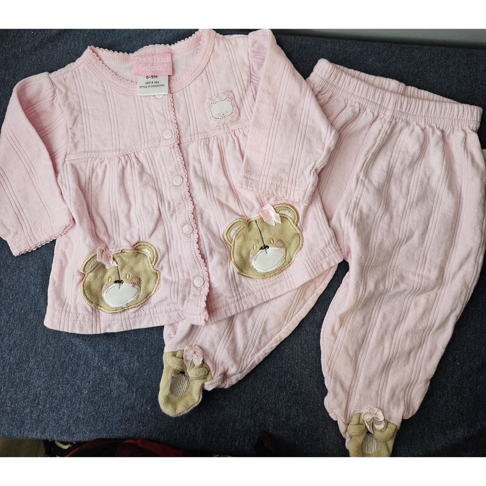 Duck Duck Goose Girls Set Pink Bear Sz 6-9‎ Months